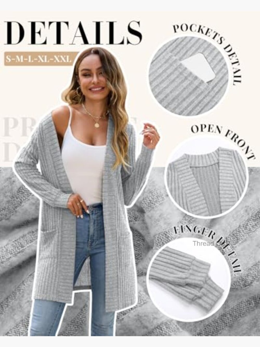 Women's Long Cardigan Sweater with Pockets Open Front Loose Knit Coatigan - Picture 5 of 7